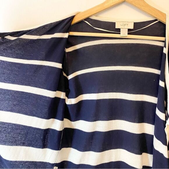 LOFT navy and white lightweight open cardigan size small.  100% cotton - Picture 6 of 7